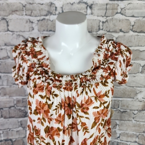 Free People Suki  Blouse Ivory Floral Size Small Billowy Boho Cream Terracotta - Picture 6 of 16